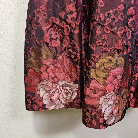 Teri Jon Rickie Freeman Jacquard Skirt Taffeta Floral Formal Midi Full Red 12 - Picture 7 of 16
